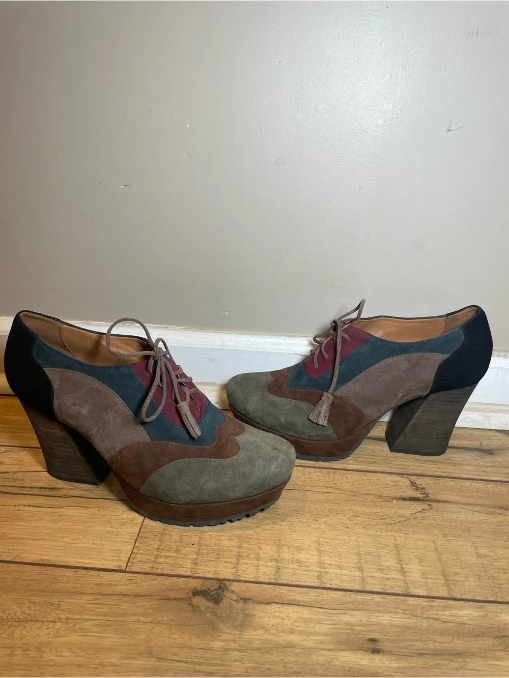Earthies Multicolor Suede Lace-Up Platform Bootie